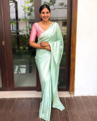 Silver Green Zari Weaving Banarasi Silk Blend Saree
