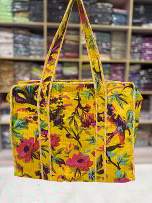 Handblock Printed Quilted Tote Bag with concealed zip ( 17x18x 6 inches)