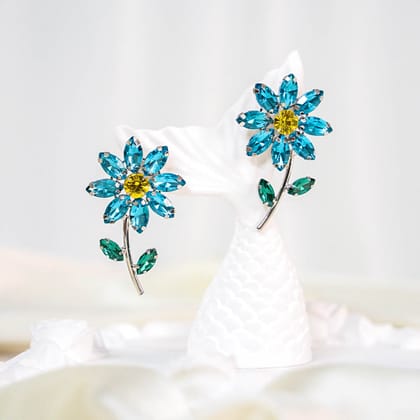 Rose Wine Crystal Earrings-Blue