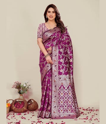 HEMA SILK MILLS Silk Printed Regular Saree With Unstitched Blouse Piece ( Navy Blue )