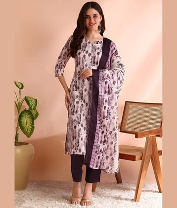 AK FASHION MALL Women Cotton Printed A-line Kurti With Dhoti Pants ( Purple )