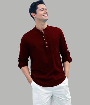 TrendiVastra Maroon Cotton Blend Men's Shirt Style Kurta ( Pack of 1 )