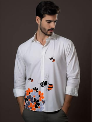 White Conversational Printed Casual Shirt-WHITE / L