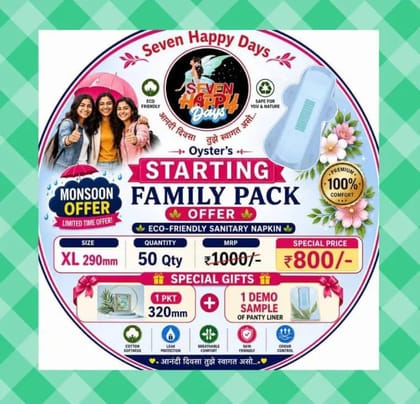 Seven Happy Days Starting Family Pack  290mm XL  50 Counts 