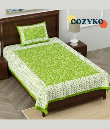 COZYKO Cotton 1 Single Bedsheet with 1 Pillow Cover ( Green )