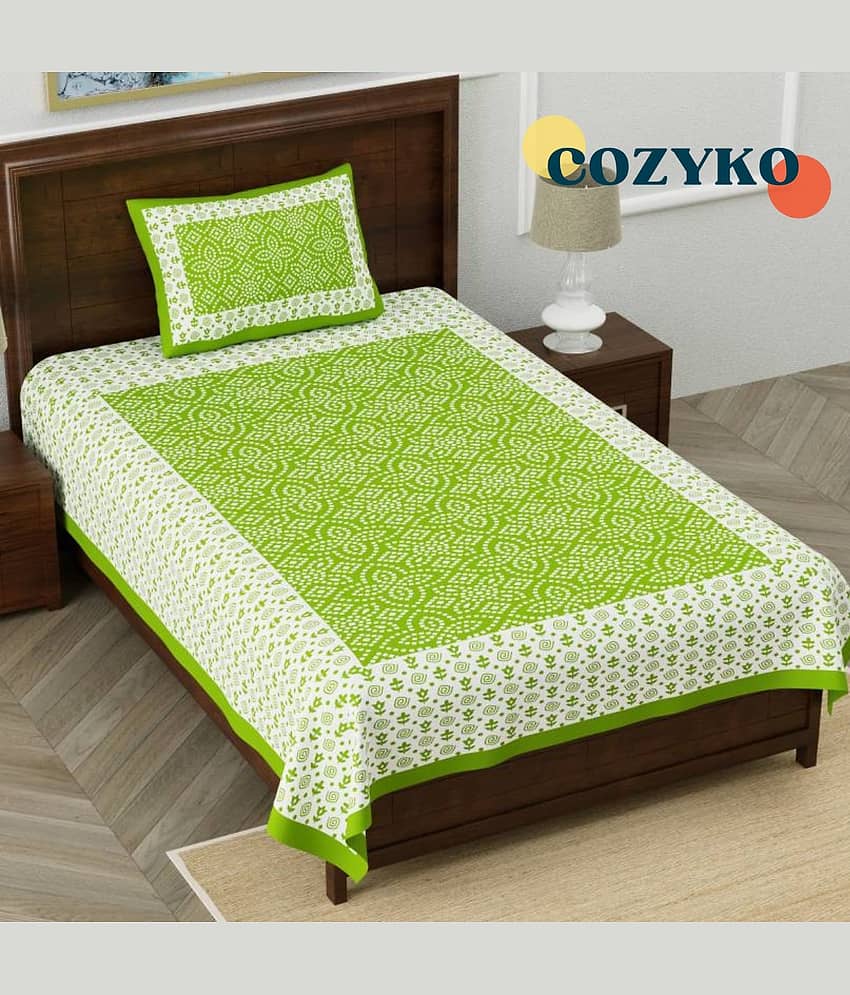 COZYKO Cotton 1 Single Bedsheet with 1 Pillow Cover ( Green )