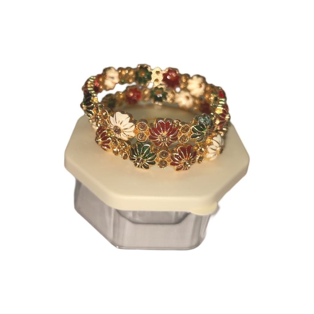 Gold Plated Flower Design Bangle Set for Women - Set of 2