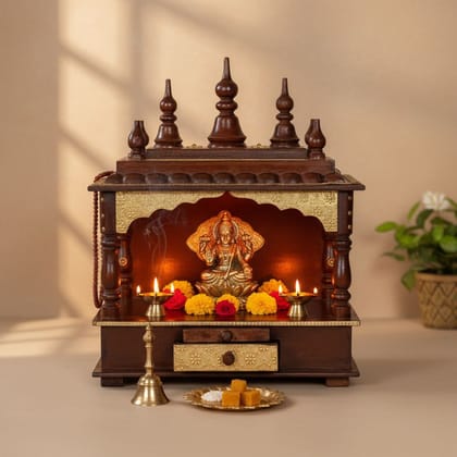 Indian Handmade Pooja Temple with Brass Wall Mandir