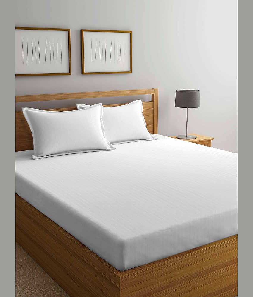 FABINALIV Poly Cotton 1 Double King Bedsheet with 2 Pillow Covers ( White )