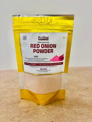 ASHTEJ Premium Quality Dehydrated Red Onion Powder - 100% Natural, No Preservatives, Pure Vegetarian Spice for Indian Cooking, Seasoning & Baking, 100g Pouch