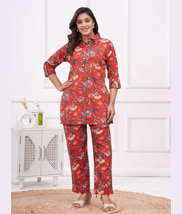 Nevisha Style Women Printed Tunic With Trousers Co-Ord Set ( Red )