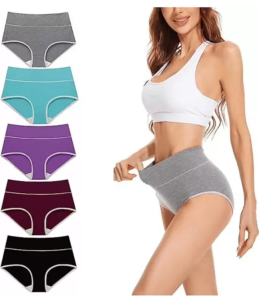Bebron Pack of 5 Cotton Lycra Hipster For Women ( Multicolor3 )