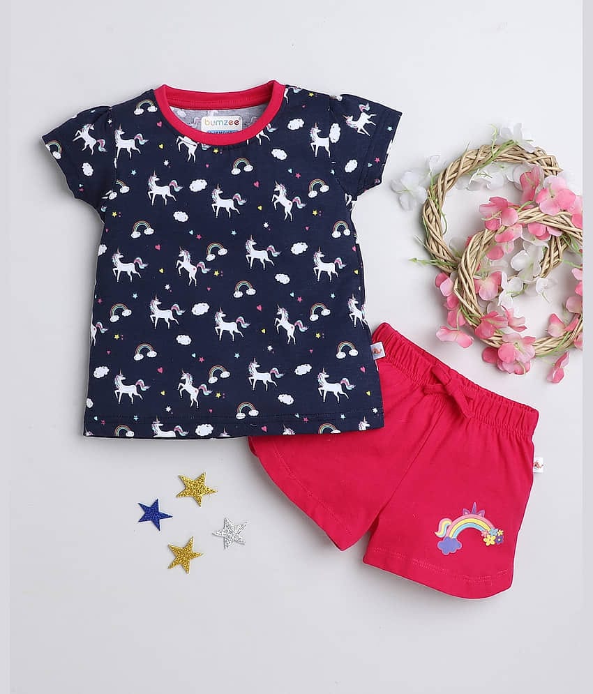 BUMZEE - Yellow Cotton Girls Top With Shorts ( Pack of 1 )