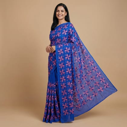Handcrafted Traditional Phulkari Saree |Blue