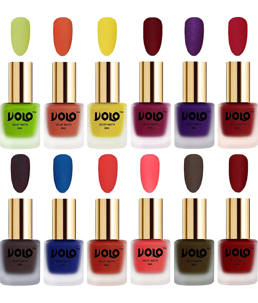 VOLO Velvet Dull Matte Bold Colors Nail Polish Pack Of 12 Multi 96 mL