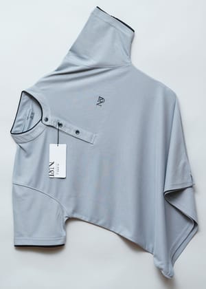 Grey | Solid Henley Neck | Polo T-Shirt-M