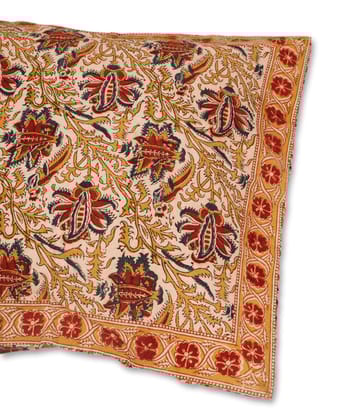 White multicolor cotton hand block print kalamkari cushion cover