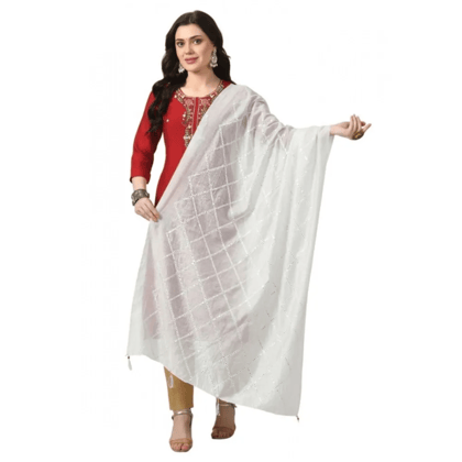 Generic Women's Chanderi Self Design Dupatta (White, Length:&nbsp;Free Size)