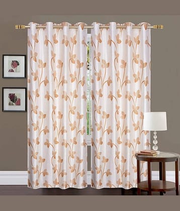 Kraftiq Homes Floral Semi-Transparent Eyelet Curtain 5 ft ( Pack of 2 ) - Beige