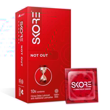Skore Notout | Climax Delay Condoms | 1500+ Dots | Coloured | - 10 Pieces | Pack of 1 Skore Notout | Climax Delay Condoms | 1500+ Dots | Coloured | - 10 Pieces | Pack of 1