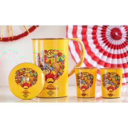 Pure Copper Printed Padharo Mhare Desh Jug & Glass Gift Set-3