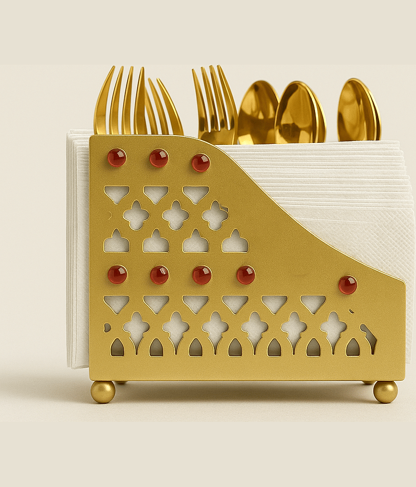 Metal Kitchen Cutlery Holder Spoon And Tissue Holder For Dining Table Cutlery Stand Cutlery Holder for Dining Table and Kitchen | Multifunctional Organizer Stand (Brown)