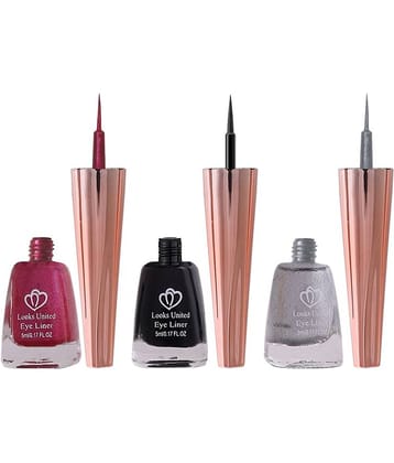 Looks United Metallic Long Lasting Intense Single Stroke Fashion Eyeliner (Metallic Blush Pink, Coal Black, Pearl River Silver)Pack Of 3