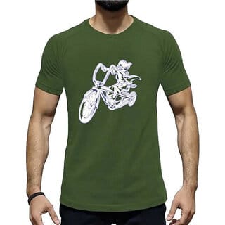 HIT SQUARE Olive Pure Cotton Round Neck Printed For Men