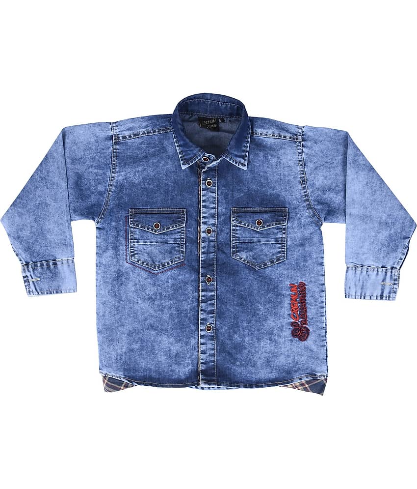 Cremlin Clothing Pack of 1 Boys 100% Cotton Full Sleeves Shirt ( Blue )