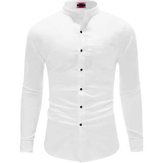 Men's Classic White Slim Fit Formal Shirt with Modern Stand-Up Collar - Stylish and Versatile for Business, Weddings, and Any Formal Occasions