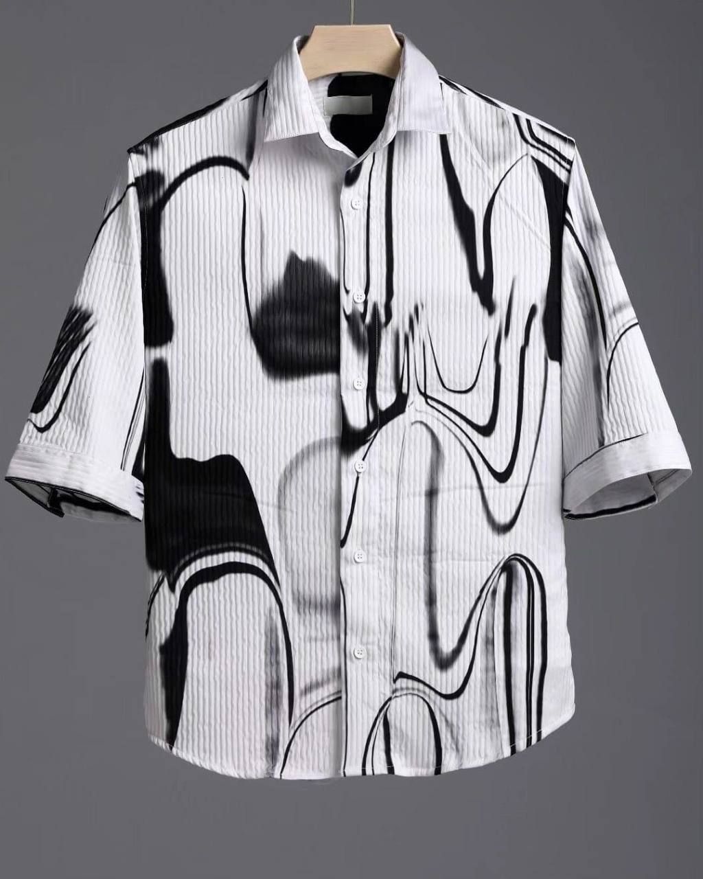 Elegant and Relatively Blacky Printed Pop-corn Shirt by GlamaStitch-M