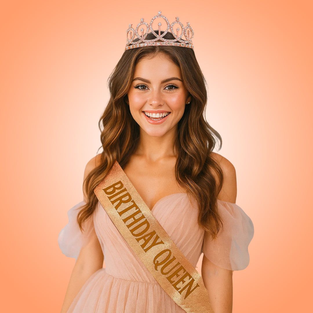 Happy Birthday Girl Tiara and Birthday Queen Sash Combo Set - 2PC