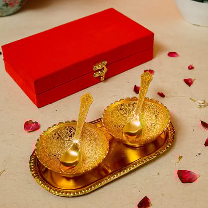 Craftlayout Traditional Serving Set With Royal Velvet Box - Golden