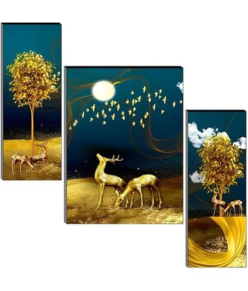 SNDArt Set Of 3 Modern Art Deer Wall Paintings For Home Decor 12 x18 inch
