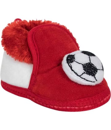 Neska Moda 6 To 9 Months Baby Boys & Girls Football And Lion Face Velvet Baby Booties (White,Red) -BT807