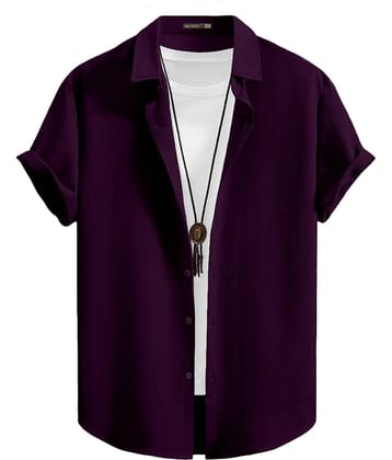 color bucket Cotton Blend Regular Fit Popcorn Textured Half Sleeves Men's Casual Shirt - Purple ( Pack of 1 )
