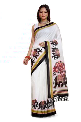 Elegant Printed Art Silk Saree with Blouse Piece (Color - Black) by SHIV TEXTILES
