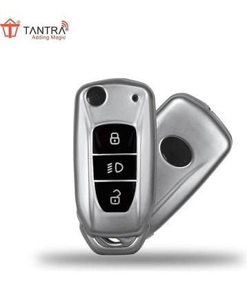 TANTRA TPU Car Key Cover Compatible for Tata Nexon | Altroz | Tiago | Punch | Harrier | Safari | Tigor 3 Button Flip Key Cover (Grey)