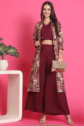 Purple Abstract Printed Premium Chanderi Co-Ord Set for Women | S-3XL | Claura-S