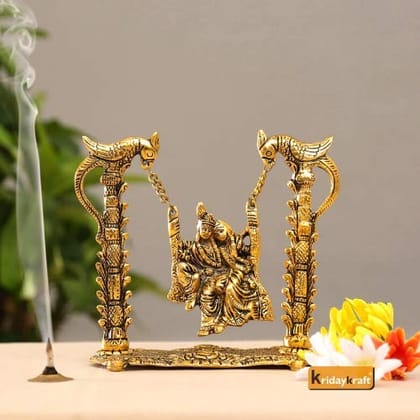 DreamKraft Radha Krishna on Swing jhula Gold Plated Metal Statue (Medium)