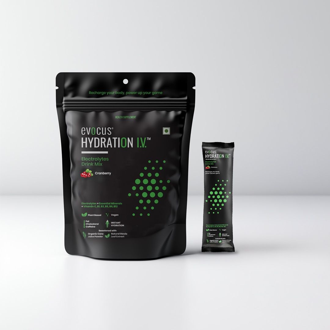 Evocus Hydration IV Electrolyte Drink Mix Powder Pack of 6  | Cranberry | Energy Drink | Instant Hydration