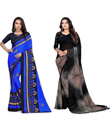 LEELAVATI Georgette Printed Saree With Unstitched Blouse Piece ( Multicolor )