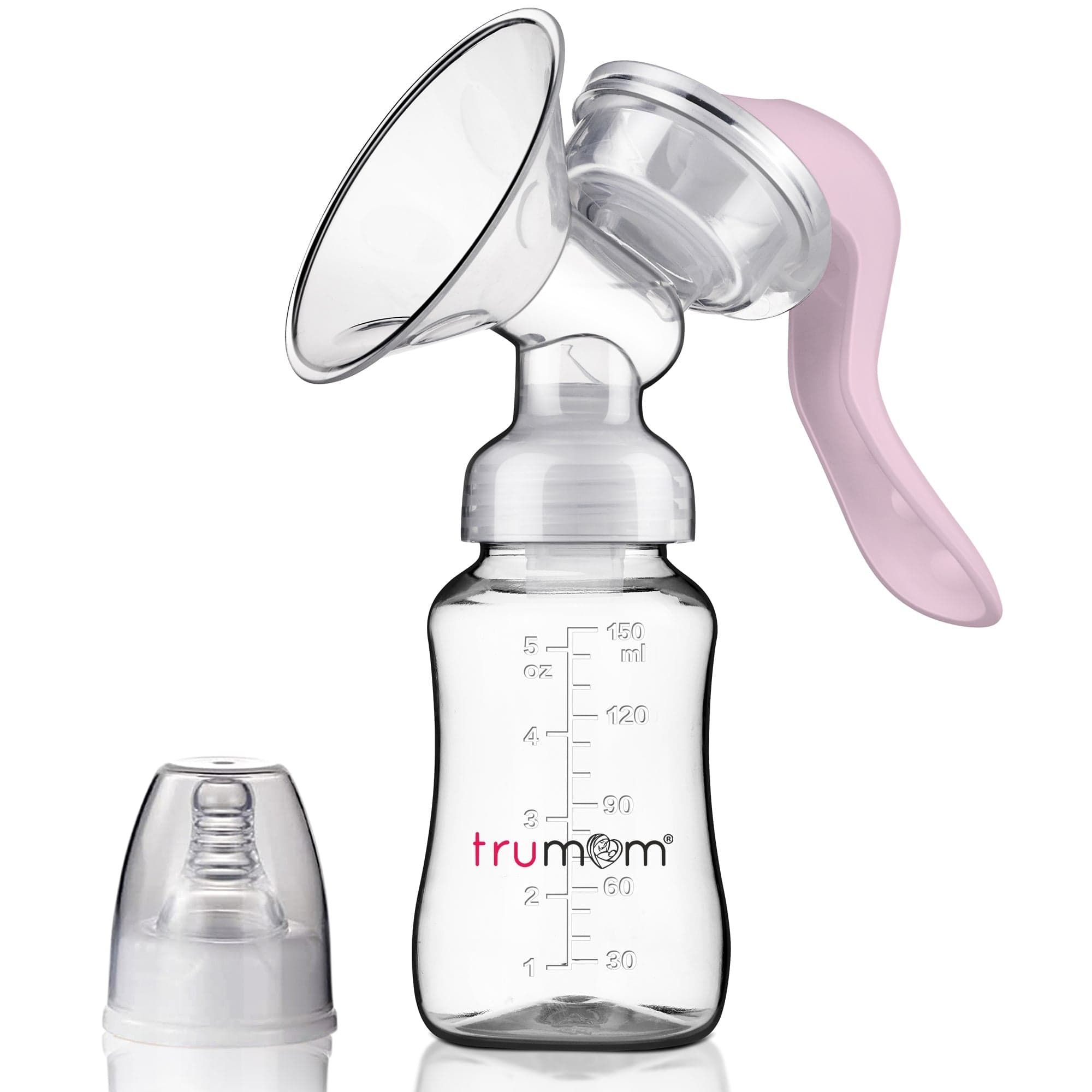 Trumom USA Manual Breast Pump, Small Portable Baby Feeding Pump With BPA FREE Accessories & Adjustable Suction Hand Pump Breastfeeding Pump, 125 ml Milk Collector Bottle (Pink) 6005