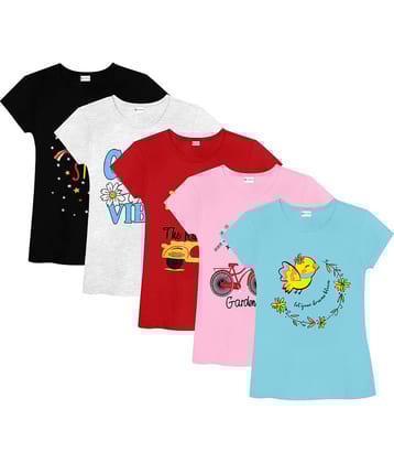 SILVER FANG Multi Cotton Girls T-Shirt ( Pack of 5 )