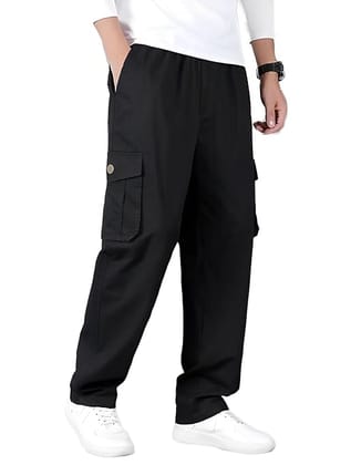 Romano nx Cotton Casual Cargo Track Pant for Men- Lower with Multi-Pockets & Side Zipper Pockets Black-28 Waist (in Inches)