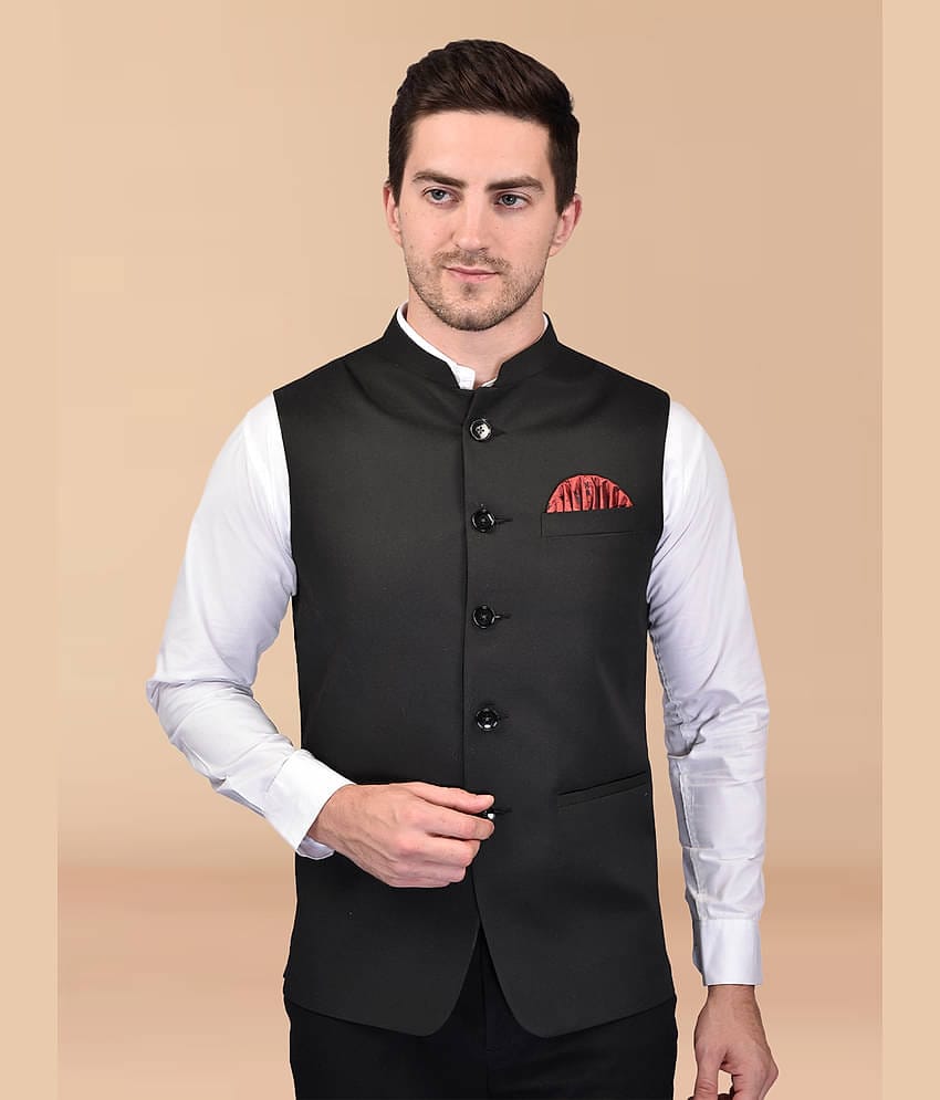 PRINTCULTR Black Cotton Blend Men's Nehru Jacket ( Pack of 1 )