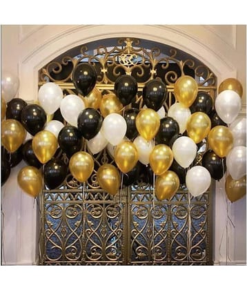 HK balloons® Metallic Birthday Balloons for Decoration Black,Golden and White Latex Balloon for Balloons for Decoration( Pack of 50)