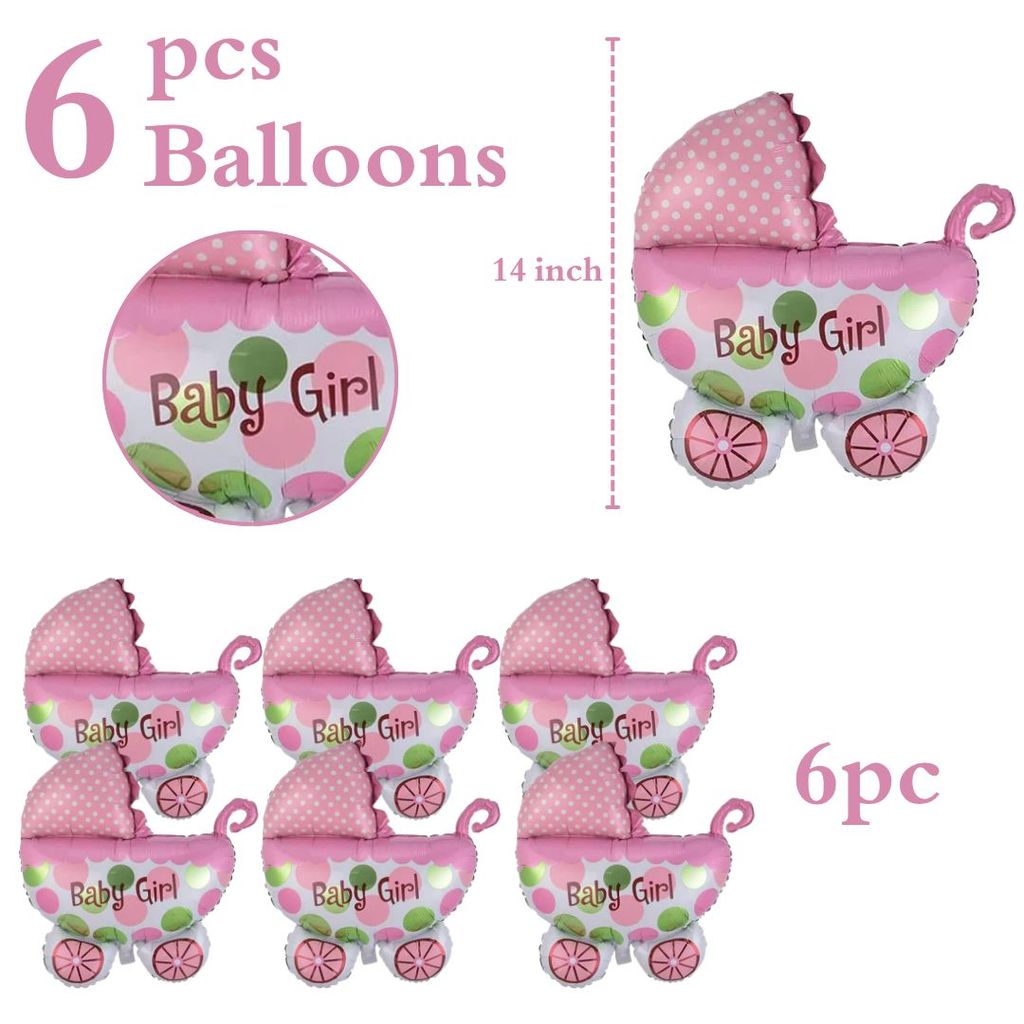 Baby Girl Pram Foil Balloon Set for Baby Girl Arrival Party 12 inches - 6PC | Trousseau Packing Gifting Balloon Decoration - Party and Festive Needs | Buy online on ZillyBuy