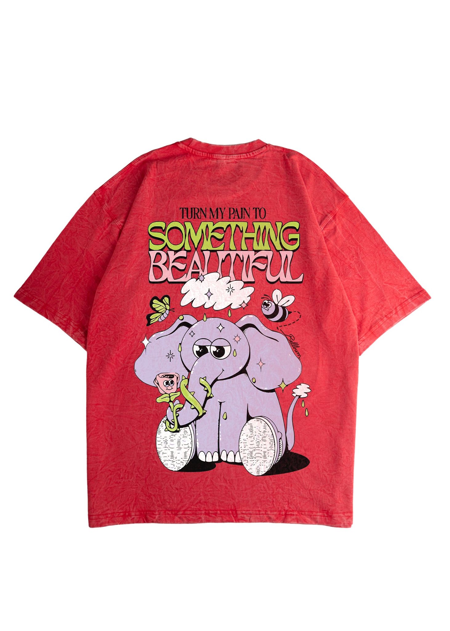 Something beautiful Acid Wash Oversized T-Shirt-Rust Red / S