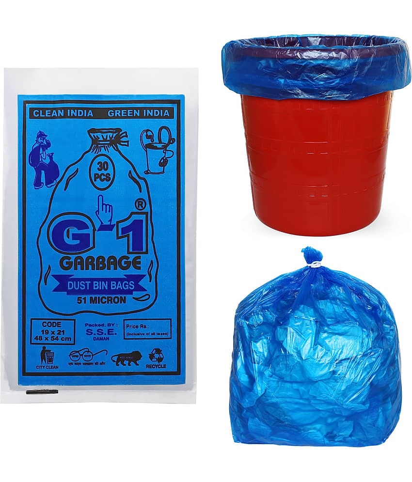 G1 - 2 Packs Medium Disposable Garbage Bags for Dry Waste (60 Pcs Blue)